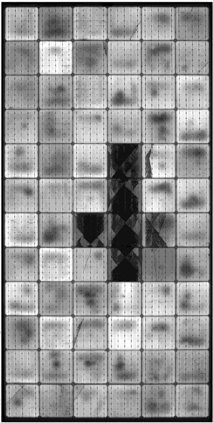 Image of a PV module showing hail damage